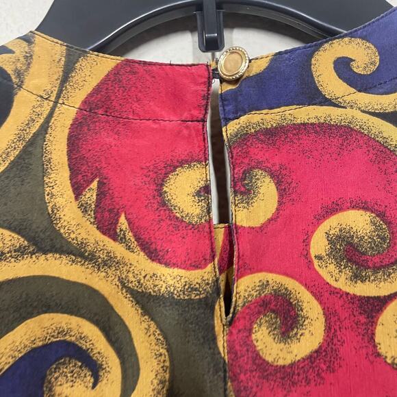 DG Studio Womens Size Large Silk Boxy Top Blouse Vintage Patterned Short Sleeves - Picture 7 of 7